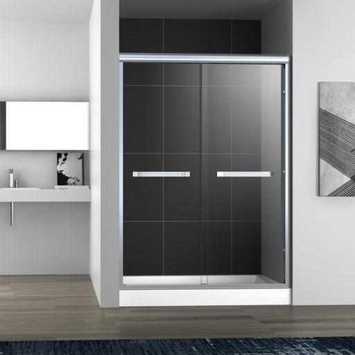 Aquamoon Sienna Semi- Frameless Bypass Sliding Shower Door   60 "X 76" Clear Tempered Glass, Brushed Nickel