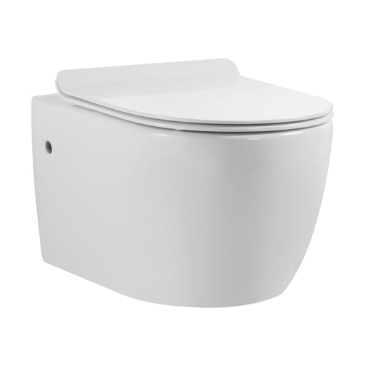 Aquamoon 707 Round Wall-Hung Elongated One Piece Toilet With Soft Closing Seat, Water Sense, High-Efficiency, Color White