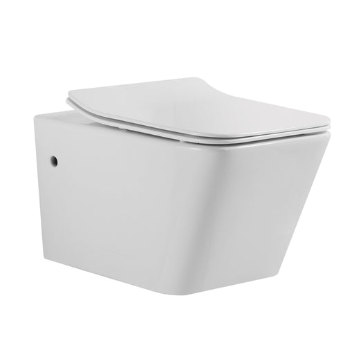 Aquamoon 708 Square Wall-Hung Elongated One Piece Toilet With Soft Closing Seat, Water Sense, High-Efficiency, Color White