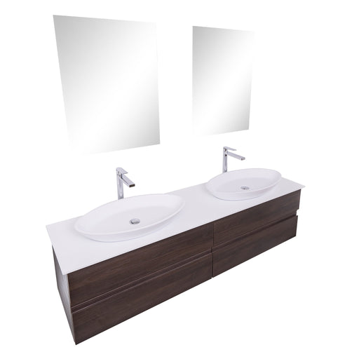Aquamoon Contessa 63 Double Sink 1305  Wendge Wall Mounted Modern Bathroom Vanity Set