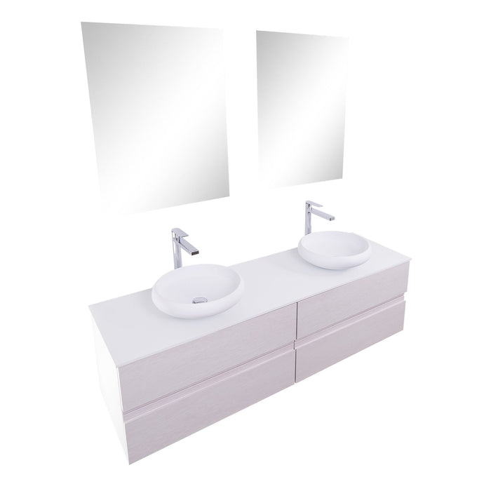 Aquamoon Contessa 63 Double Sink 1153 White Oak Wall Mounted Modern Bathroom Vanity Set