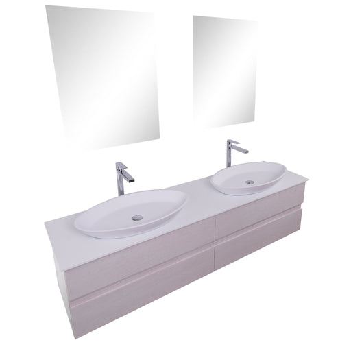 Aquamoon Contessa 63 Double Sink 1305  White Oak Wall Mounted Modern Bathroom Vanity Set