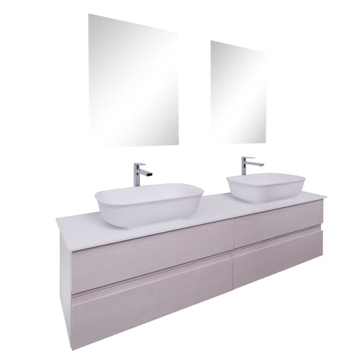 Aquamoon Contessa 63 Double Sink 1316 White Oak  Wall Mounted Modern Bathroom Vanity Set