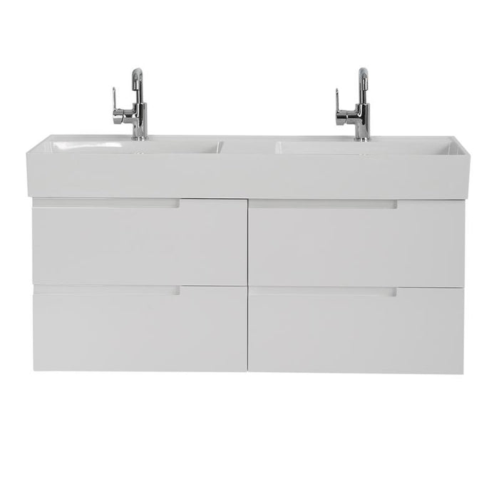 Aquamoon Cronos 48 White Double Sink Wall Mounted Modern Bathroom Vanity Set
