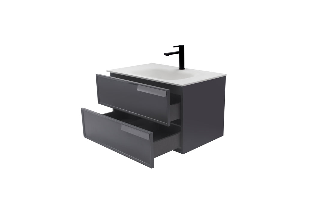 Aquamoon Garda 30 Grey Wall Hung Modern Bathroom Vanity Set  W/Mirror