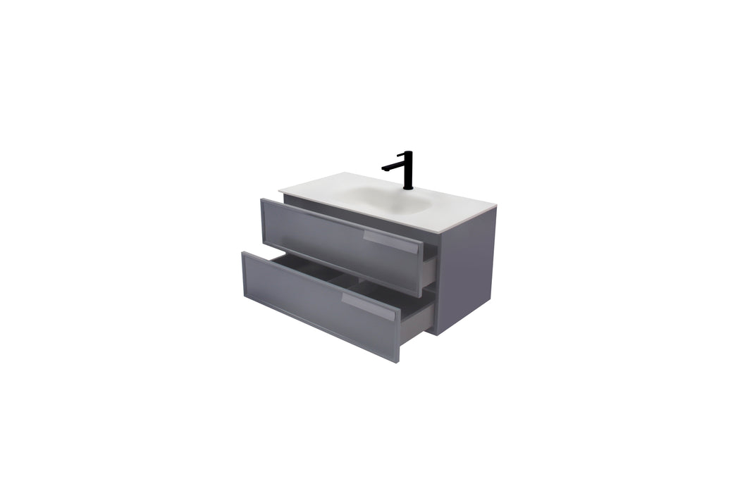 Aquamoon Garda 36 Grey Wall Hung Modern Bathroom Vanity Set