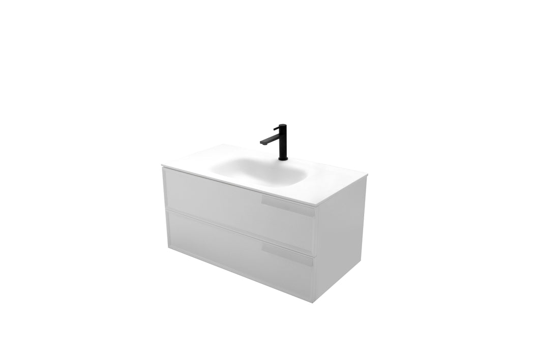 Aquamoon Garda 36 White Wall Hung Modern Bathroom Vanity Set