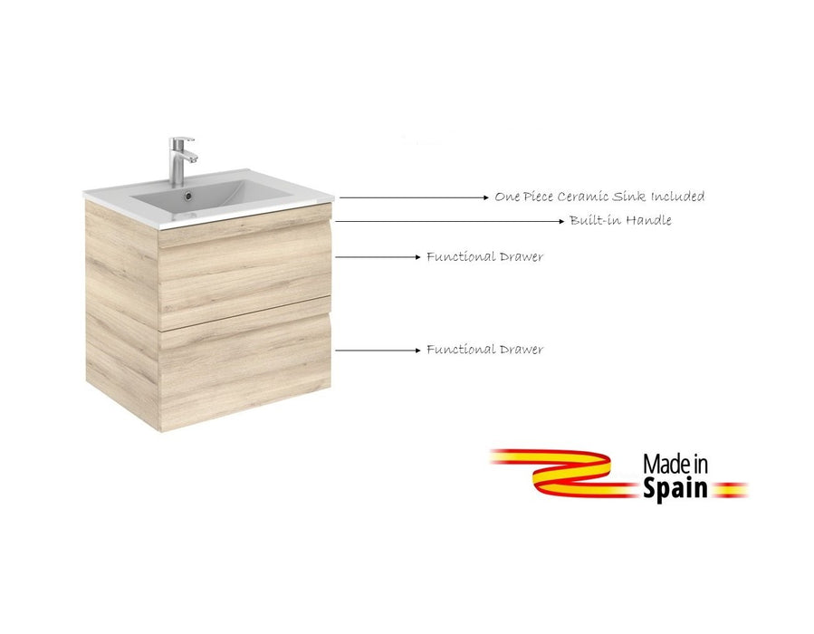 Aquamoon Girona 24 Beige Nature Wall Hung Modern Bathroom Vanity Set