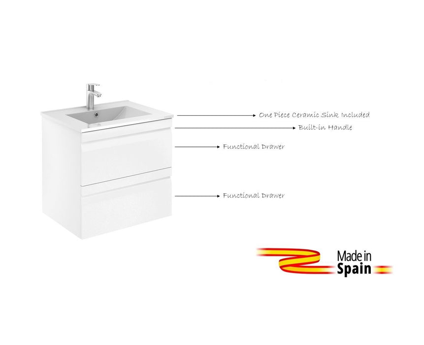 Aquamoon Girona 24 White  Wall Hung Modern Bathroom Vanity Set