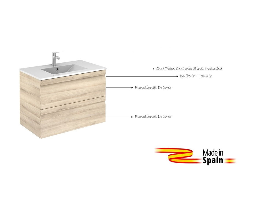 Aquamoon Girona 32 Beige Nature Wall Hung Modern Bathroom Vanity Set