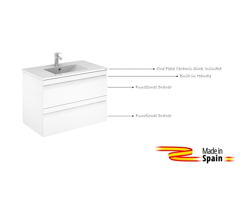Aquamoon Girona 32 White Wall Hung Modern Bathroom Vanity Set