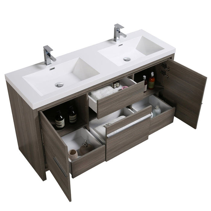 Aquamoon Granada 60 Maple Grey Free Standing Modern Bathroom Double Sink  Vanity Set