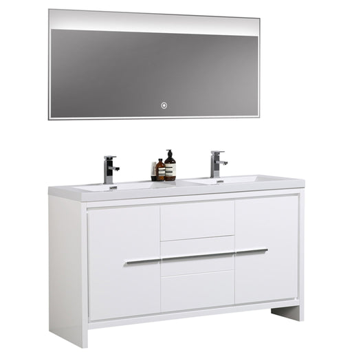 Aquamoon Granada 60 White Free Standing Modern Bathroom Double Sink  Vanity Set