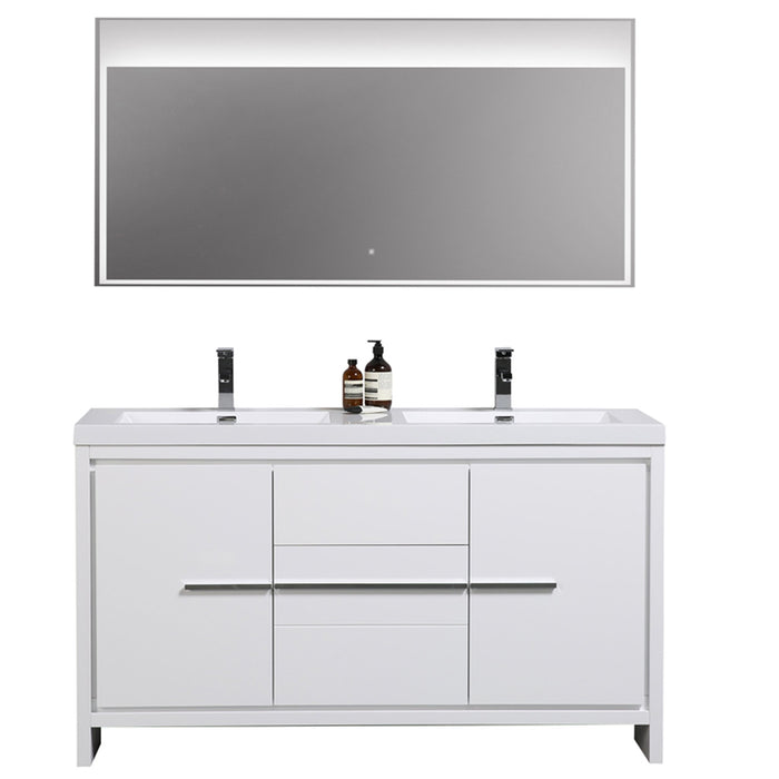 Aquamoon Granada 60 White Free Standing Modern Bathroom Double Sink  Vanity Set