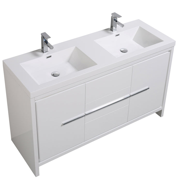 Aquamoon Granada 60 White Free Standing Modern Bathroom Double Sink  Vanity Set
