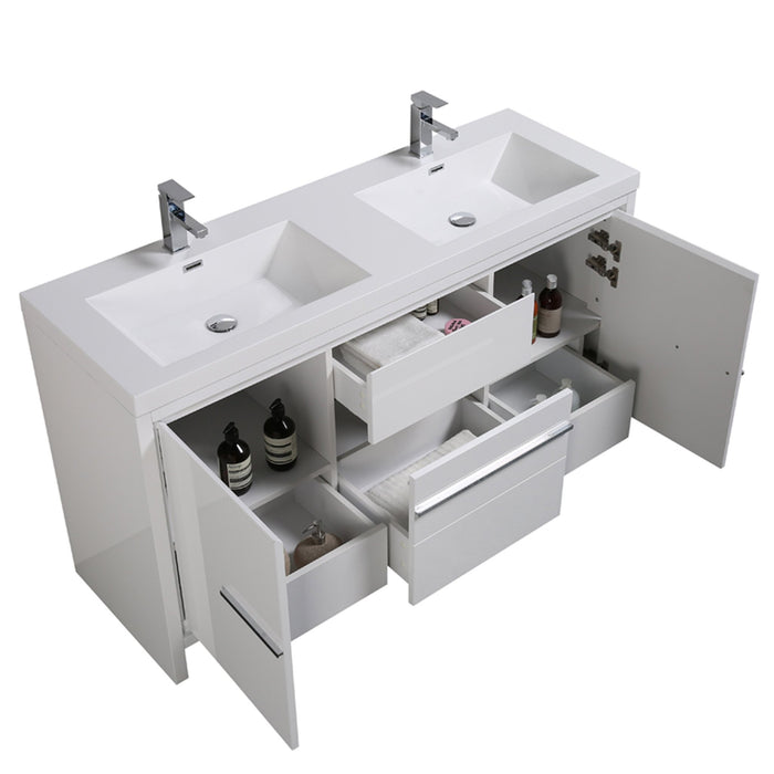 Aquamoon Granada 60 White Free Standing Modern Bathroom Double Sink  Vanity Set