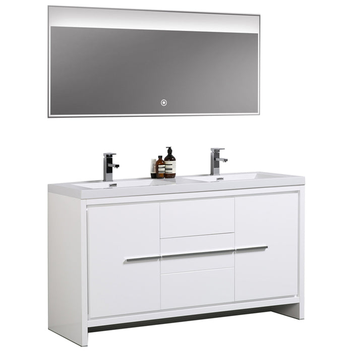 Aquamoon Granada 60 White Free Standing Modern Bathroom Double Sink  Vanity Set