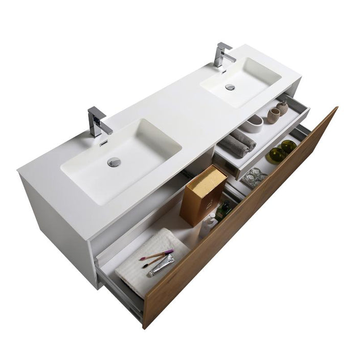 Aquamoon Icon 72 White Wall Hung Modern Bathroom Double Sink  Vanity Set