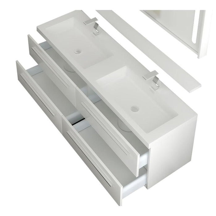 Aquamoon Magnum 63 White Wall Hung Modern Bathroom Double Sink  Vanity Set