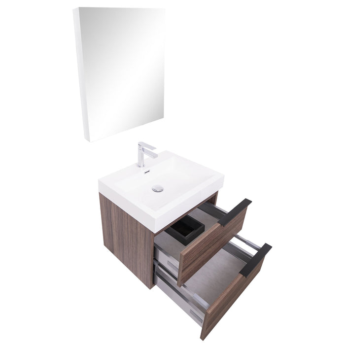 Aquamoon  Mallorca 24 Walnut Wall Mounted Modern Bathroom Vanity Set With Acrylic Sink