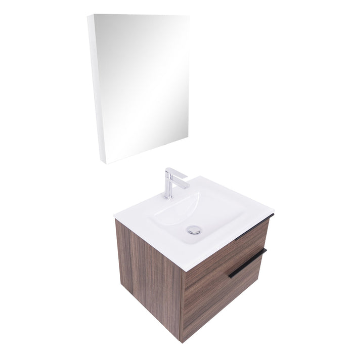 Aquamoon  Mallorca 24 Walnut Wall Mounted Modern Bathroom Vanity Set  With Glass Sink