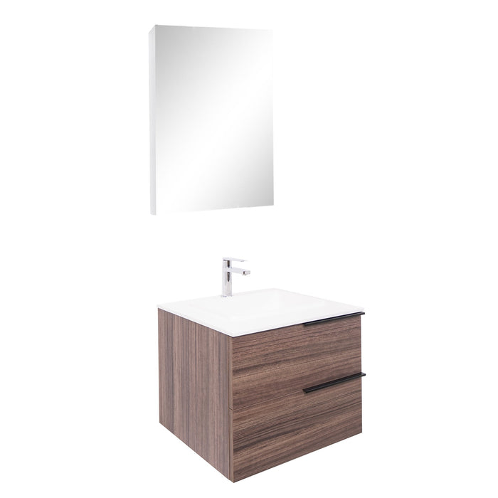 Aquamoon  Mallorca 24 Walnut Wall Mounted Modern Bathroom Vanity Set  With Solid Surface Sink