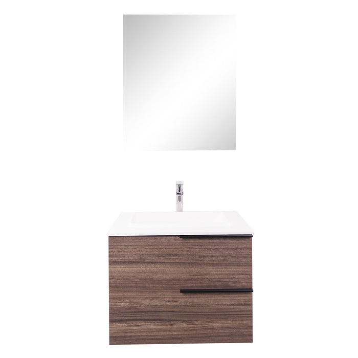 Aquamoon  Mallorca 24 Walnut Wall Mounted Modern Bathroom Vanity Set  With Solid Surface Sink