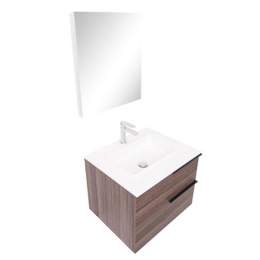 Aquamoon  Mallorca 24 Walnut Wall Mounted Modern Bathroom Vanity Set  With Solid Surface Sink