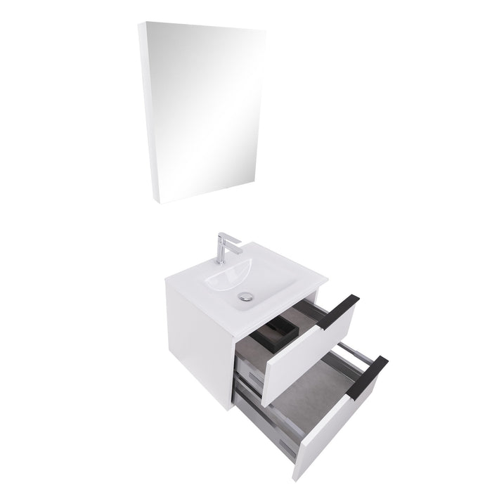 Aquamoon  Mallorca 24 White Wall Mounted Modern Bathroom Vanity Set  With Glass Sink
