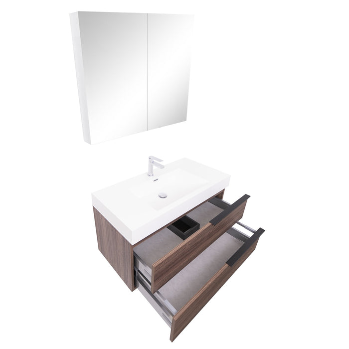 Aquamoon  Mallorca 31 Walnut Wall Mounted Modern Bathroom Vanity Set  With Acrylic Sink