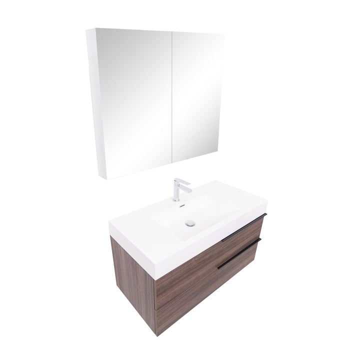 Aquamoon  Mallorca 31 Walnut Wall Mounted Modern Bathroom Vanity Set  With Acrylic Sink