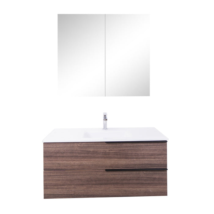 Aquamoon  Mallorca 31 Walnut Wall Mounted Modern Bathroom Vanity Set  With Glass Sink