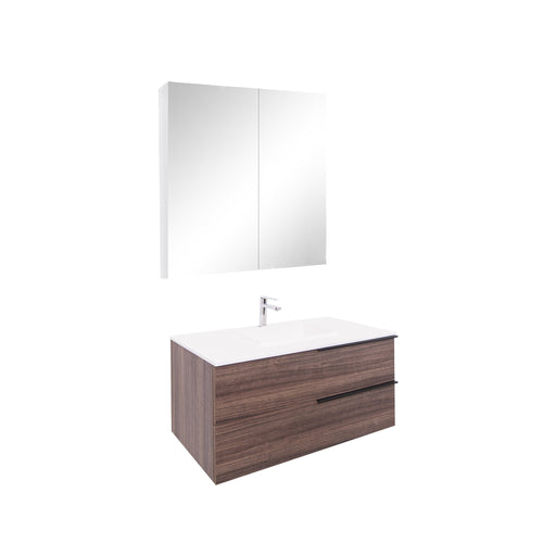 Aquamoon  Mallorca 31 Walnut Wall Mounted Modern Bathroom Vanity Set  With Solid Surface Sink