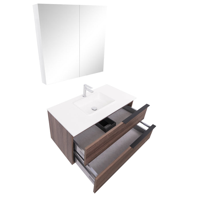 Aquamoon  Mallorca 31 Walnut Wall Mounted Modern Bathroom Vanity Set  With Solid Surface Sink