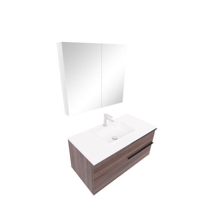 Aquamoon  Mallorca 31 Walnut Wall Mounted Modern Bathroom Vanity Set  With Solid Surface Sink