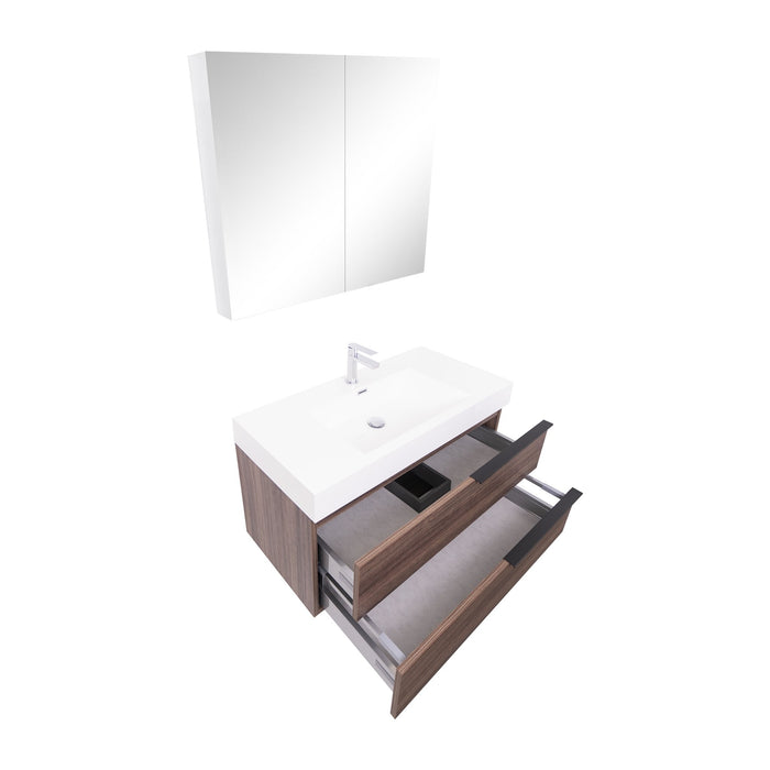 Aquamoon Mallorca 36 Walnut Wall Mounted Modern Bathroom Vanity Set  With Acrylic Sink