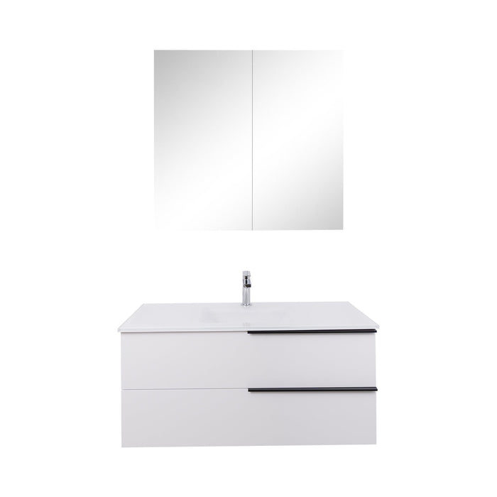 Aquamoon  Mallorca 36 White Wall Mounted Modern Bathroom Vanity Set  With Glass Sink