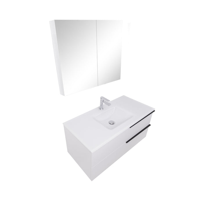 Aquamoon  Mallorca 36 White Wall Mounted Modern Bathroom Vanity Set  With Glass Sink