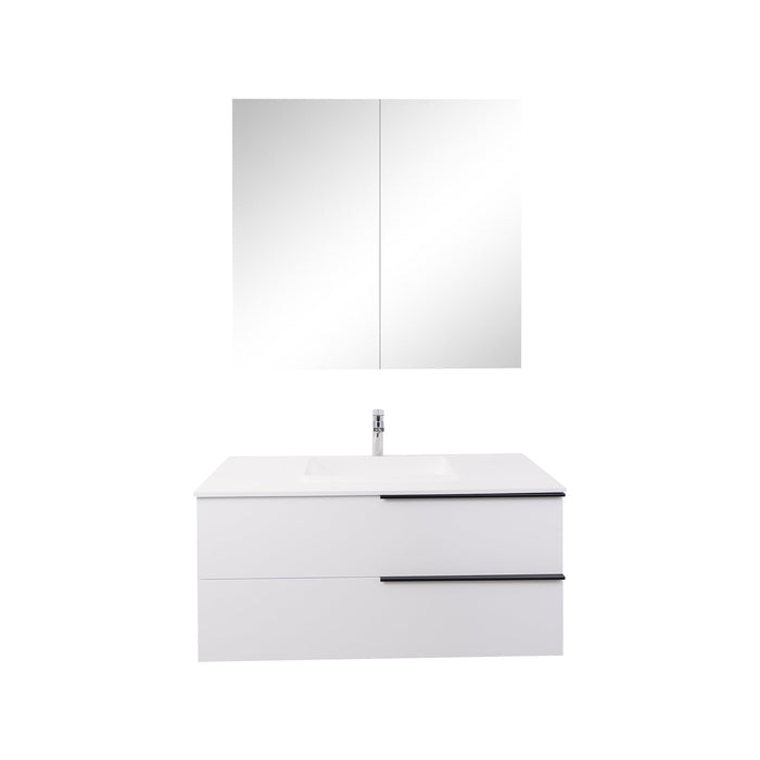 Aquamoon Mallorca 36 White Wall Mounted Modern Bathroom Vanity Set  With Solid Surface Sink