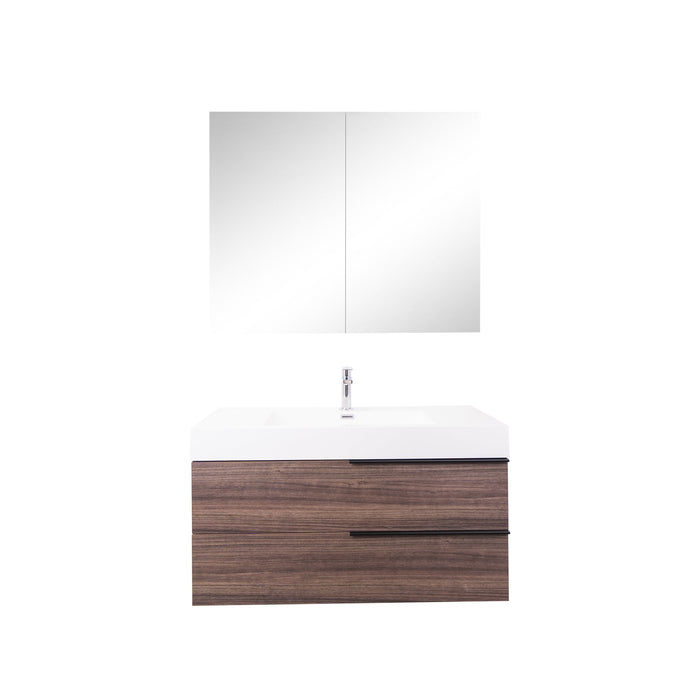 Aquamoon  Mallorca 39 Walnut Wall Mounted Modern Bathroom Vanity Set  With Acrylic Sink