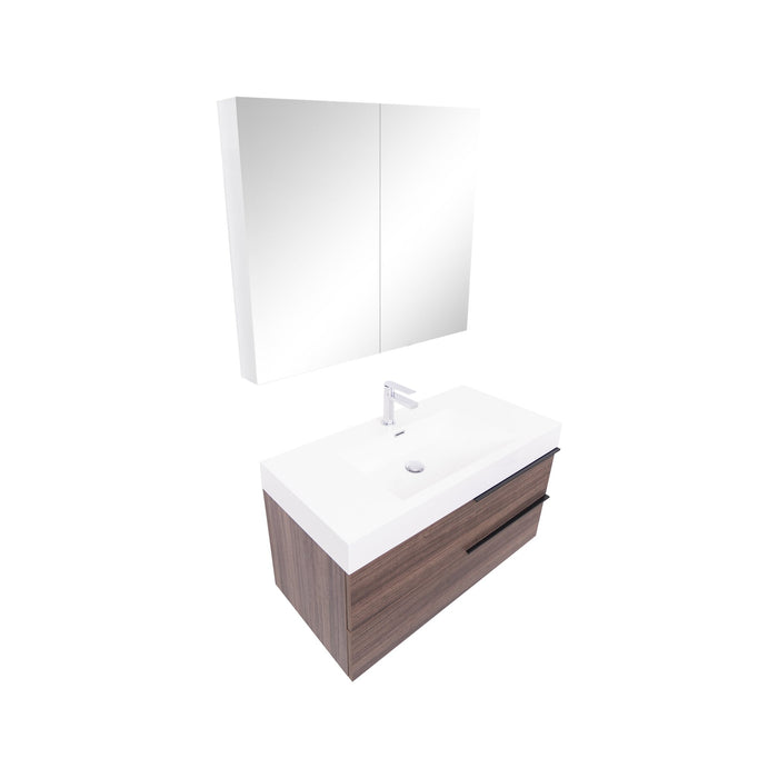 Aquamoon  Mallorca 39 Walnut Wall Mounted Modern Bathroom Vanity Set  With Acrylic Sink