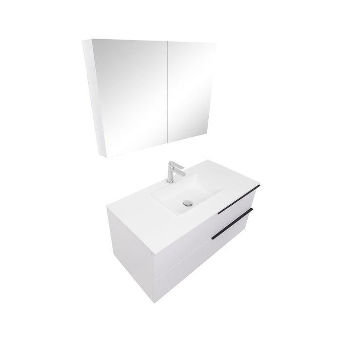 Aquamoon  Mallorca 39 White Wall Mounted Modern Bathroom Vanity Set  With Solid Surface Sink