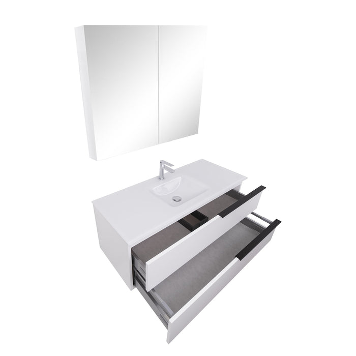 Aquamoon  Mallorca 48 White Wall Mounted Modern Bathroom Vanity Set  With Glass Sink
