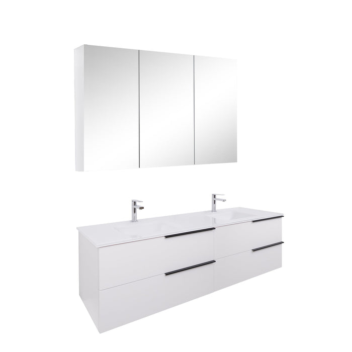 Aquamoon  Mallorca 63 Double Sink  White Wall Mounted Modern Bathroom Vanity Set  With Glass Sink