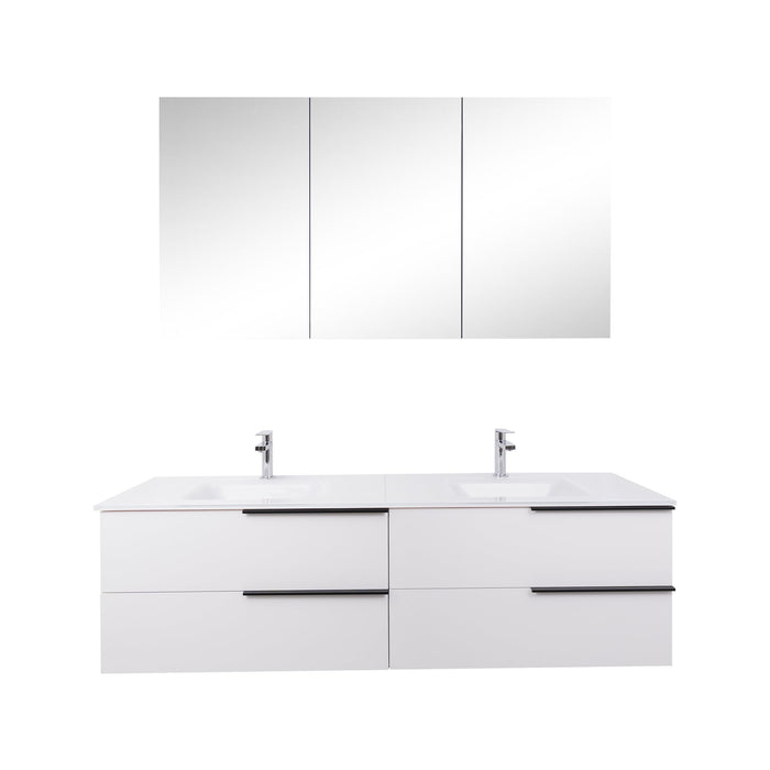 Aquamoon  Mallorca 63 Double Sink  White Wall Mounted Modern Bathroom Vanity Set  With Glass Sink