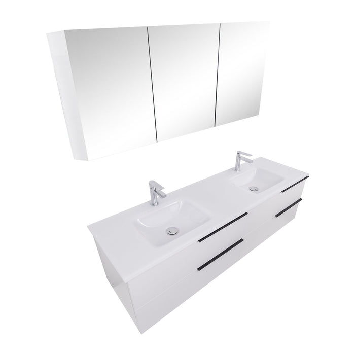 Aquamoon  Mallorca 63 Double Sink  White Wall Mounted Modern Bathroom Vanity Set  With Glass Sink