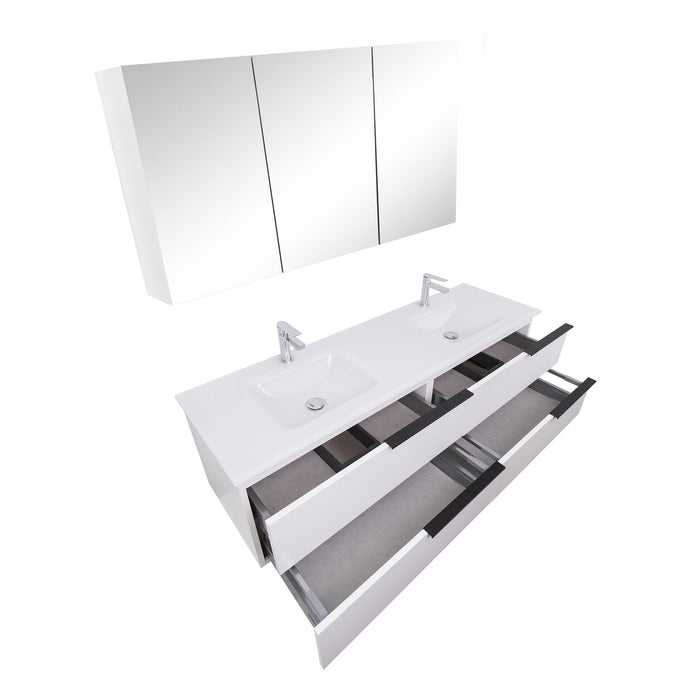 Aquamoon  Mallorca 63 Double Sink  White Wall Mounted Modern Bathroom Vanity Set  With Glass Sink