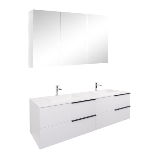 Aquamoon  Mallorca 63 Double Sink  White Wall Mounted Modern Bathroom Vanity Set  With Solid Surface Sink