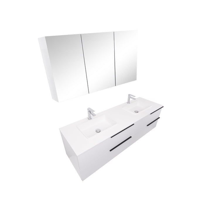 Aquamoon  Mallorca 63 Double Sink  White Wall Mounted Modern Bathroom Vanity Set  With Solid Surface Sink