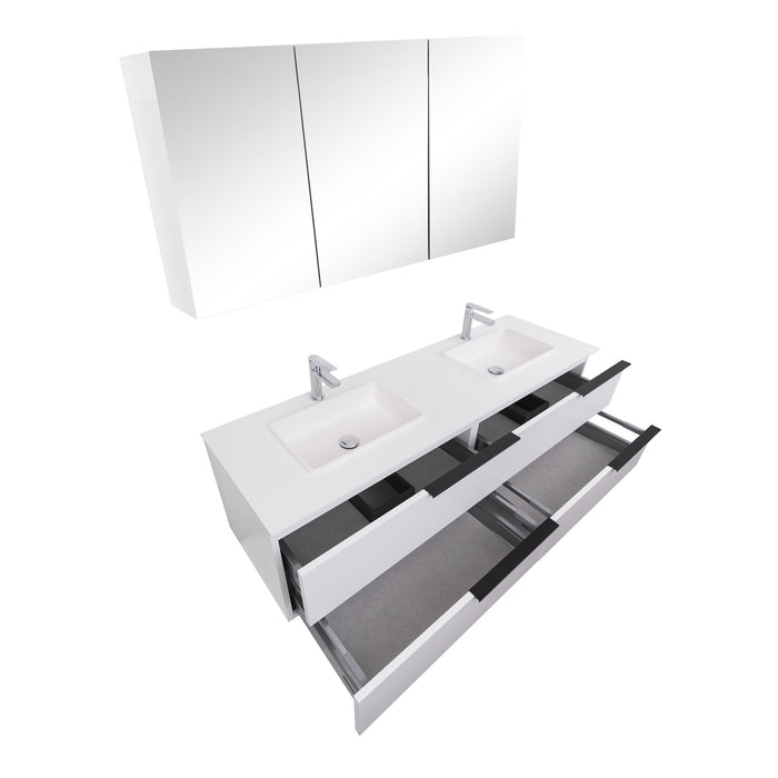 Aquamoon  Mallorca 63 Double Sink  White Wall Mounted Modern Bathroom Vanity Set  With Solid Surface Sink